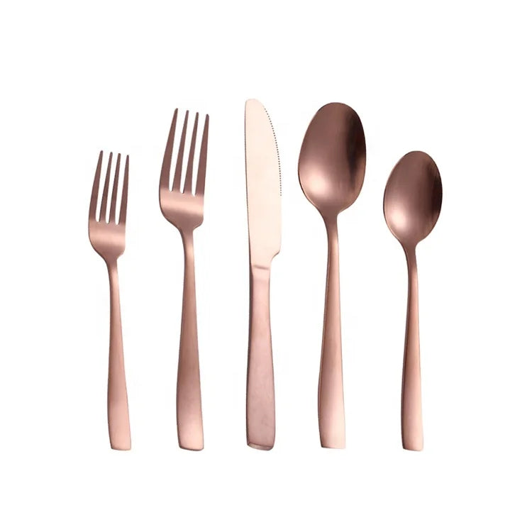 Kitchen 5 Pieces Matte Black Cutlery Sets Square Handle Stainless Steel Flatware Set