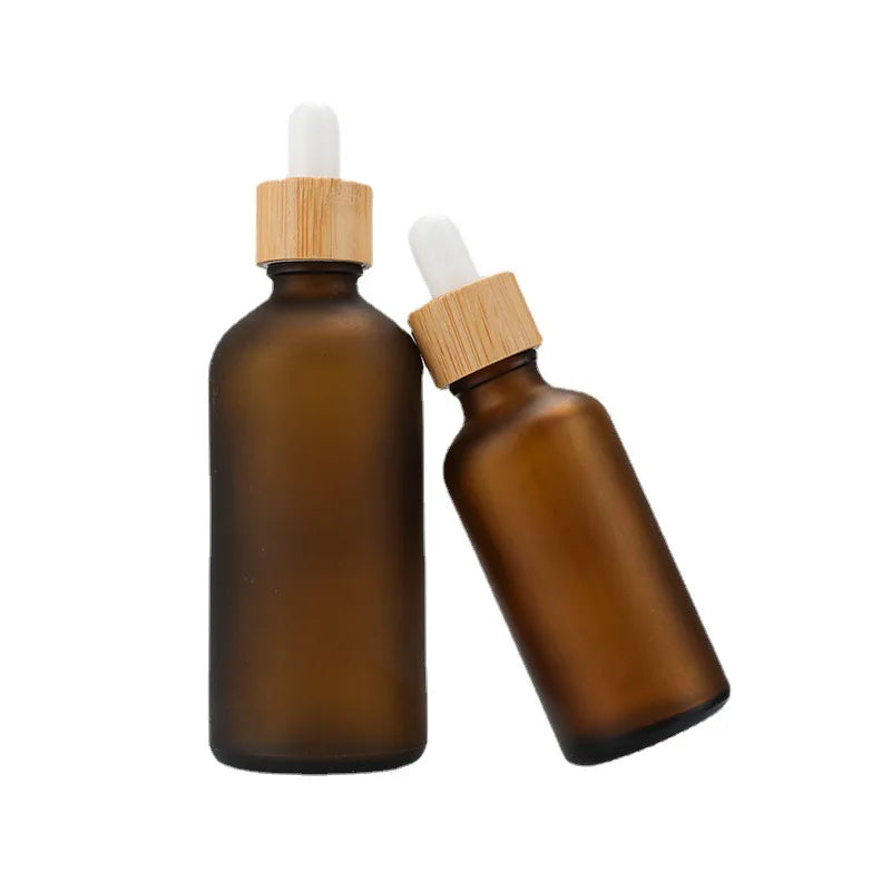 5ml 15ml 20ml 30ml 50ml 100ml Amber Essential Oil Glass Bottle With Bamboo Wood Dropper Cosmetic Packaging