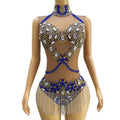 Mono Mujer Fashion Sleeveless Rhinestone Tassel Jumpsuits Stripper Outfits Exotic Dancewear Women Club One Piece Bodysuits
