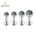 Right Grand ASTM F136 Titanium 16G Moss Agate Stud Earring Labret Monroe Lip Ring Cartilage Helix Tragus Conch Ear Lobe Piercing