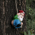 Hot Sale Funny Gnome Tree Hanging Ornament Green Coat Resin Figurine with Rope Outdoor Garden Decor for Tree Trunk Branch