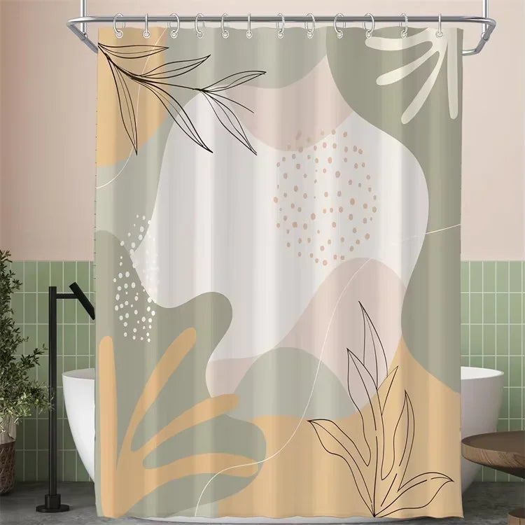 Abstract Boho Tropical Leaf Shower Curtain Modern Bohemian Plants Aesthetic Waterproof Polyester Shower Curtain for Bathroom