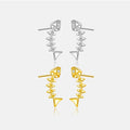 FUAMAY Fashion 925 Sterling Silver Fish Bone Stud Earrings 18K Gold Plated Minimalist Fishbone Earrings With Zircon