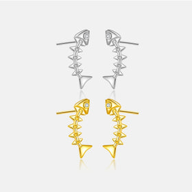 FUAMAY Fashion 925 Sterling Silver Fish Bone Stud Earrings 18K Gold Plated Minimalist Fishbone Earrings With Zircon