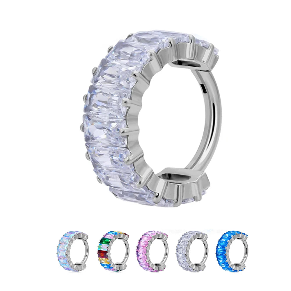 G23 ASTM F136 Titanium Ear Lobe Earring Piercing CZ Paved Nose Ring Hoop Clicker Tragus Ring Body Jewelry