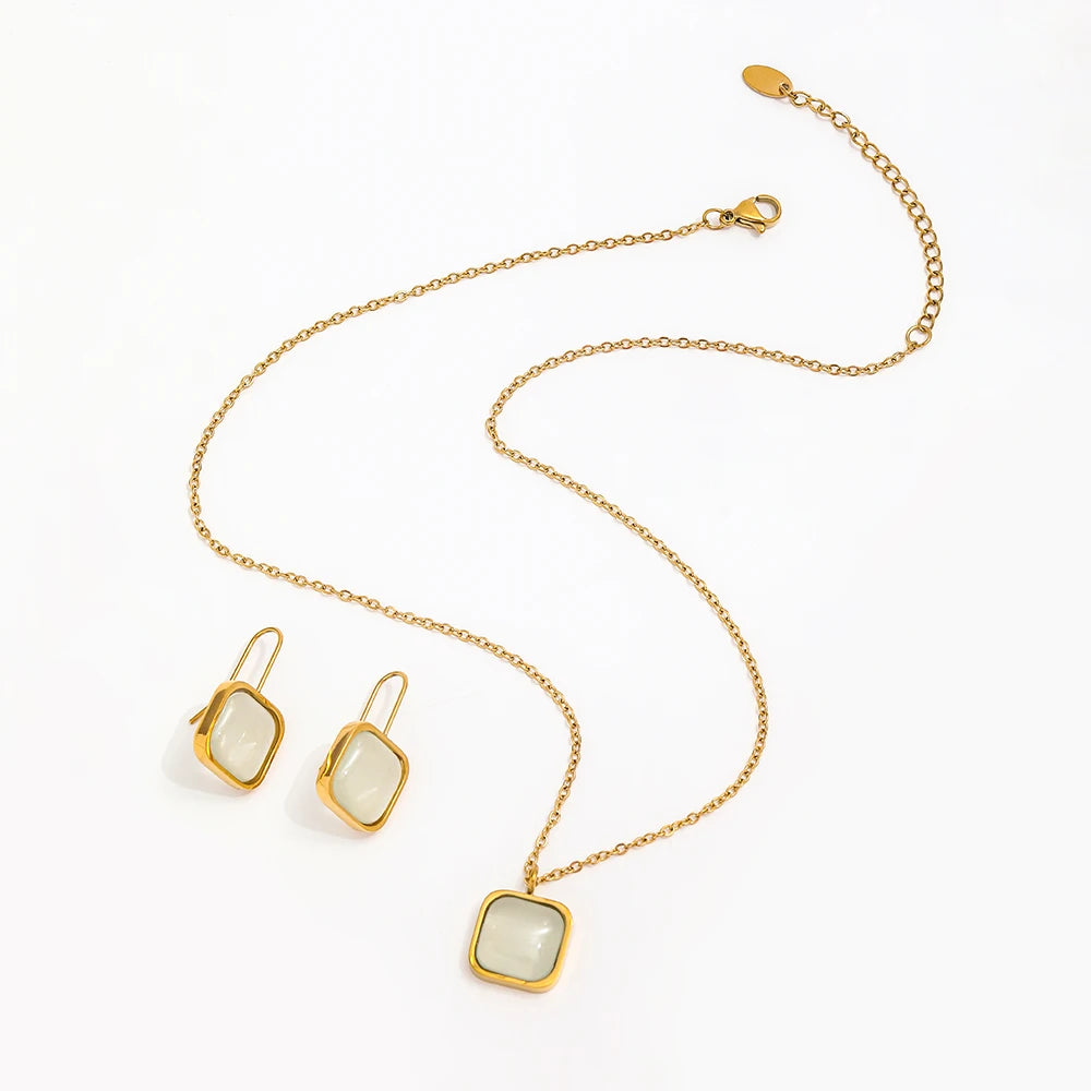 Joolim Jewelry 18K Gold Plated Clear Resin Rectangle Pendant Choker Necklace Dangle Earring Set