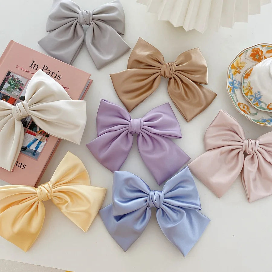 Fashion Korea Spring Clip Satin Silk Bow Knot Hair Clamp Clip Romantic Student Hair Grip for Women Girls Hair Accessories