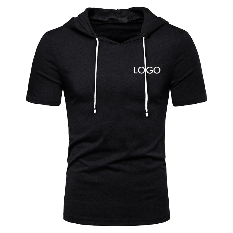 Wholesale Oversize Custom Logo 90% Cotton Short Sleeve Casual Sport Sweatshirts Gym With Hat Men Hoodies