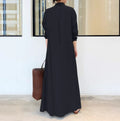 S-5XL Large Women's New Muslim Spring and Autumn Long Sleeve Simple Loose Casual Long Shirt Dress