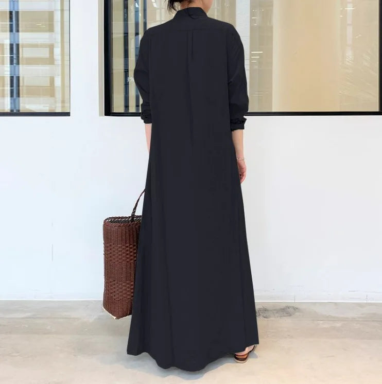 S-5XL Large Women's New Muslim Spring and Autumn Long Sleeve Simple Loose Casual Long Shirt Dress
