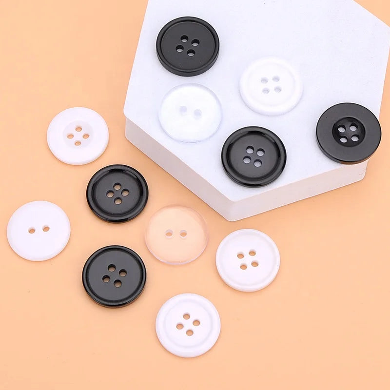 Wholesale Custom Polyester Buttons 2-Hole and 4-Hole Black and White Resin Covered Cheap and Stylish Options