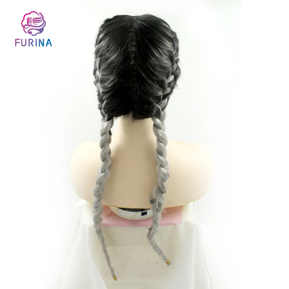 Furina Natural and Realistic Synthetic Braided Hair Wigs Ombre Colour Braided 2 Part Line Wig Braidfashion Trend Wigs for Women