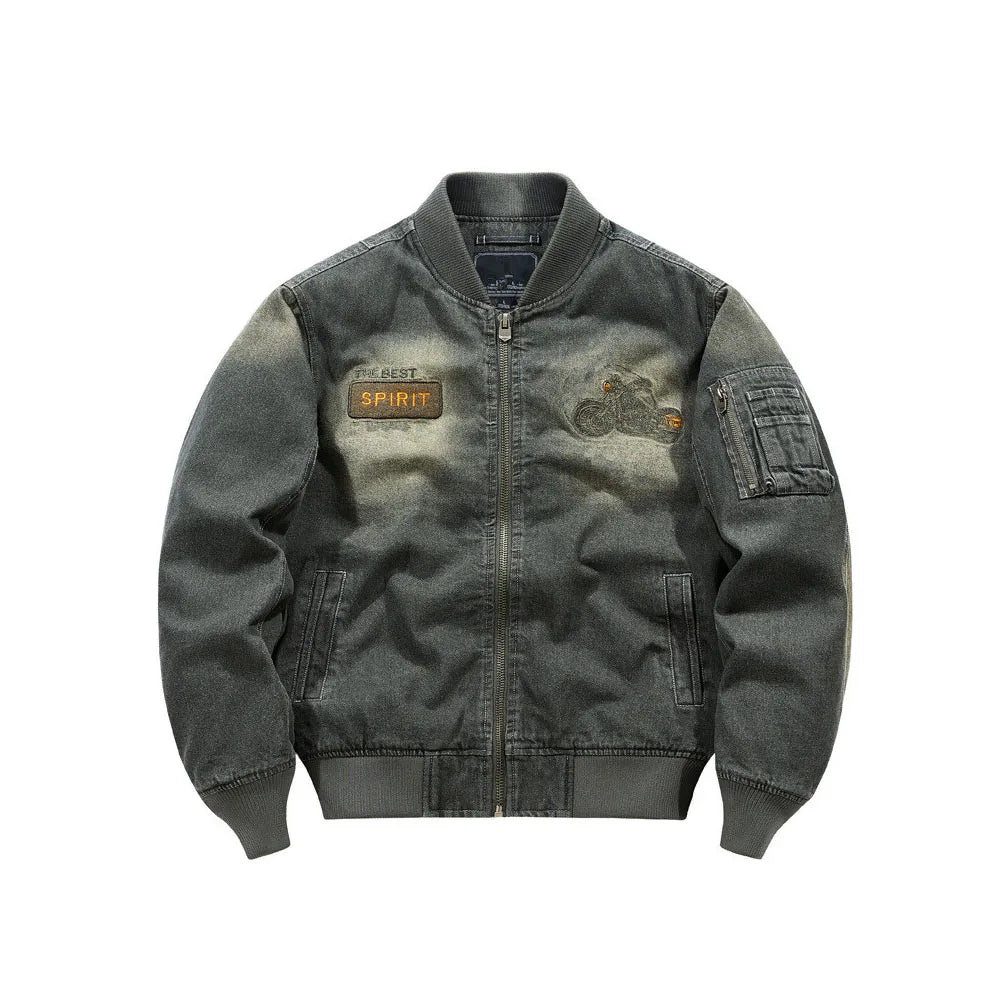 KY Washed Vintage Zipper up Contrast Stitching Worker Jacket Men Homme Varsity Jackets for Man Quilted Bomber Jacket
