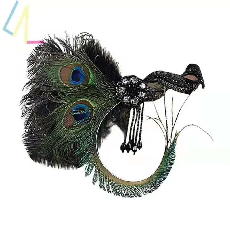 Vintage Women 1920s Gatsby Party Cosplay Jewellery Sets Feather Rhinestone Hair Band Pearl Necklace Earrings Gloves for Women