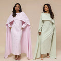 2025 Islamic Abaya Women Muslim Dress Closed Cloak Abaya Set Solid Color Nida Modest Muslim Dress Beaded Cloak Cape Abaya Set