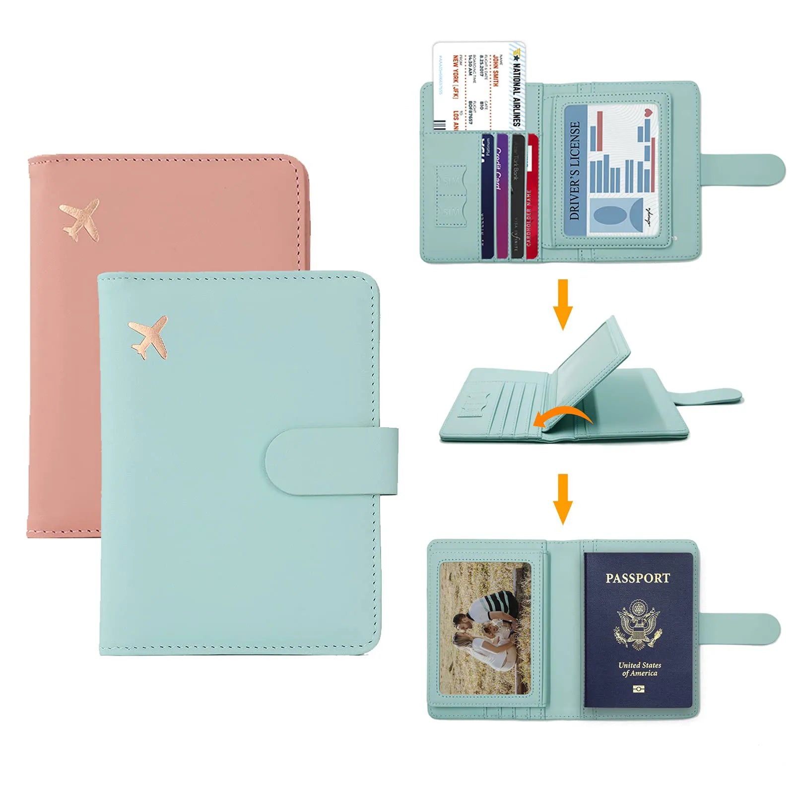 Girls Women Men Leather Passport Holders Pu Leather Credit Simed Cards Slots Cover Bag Travel Coins Money Wallet Purse