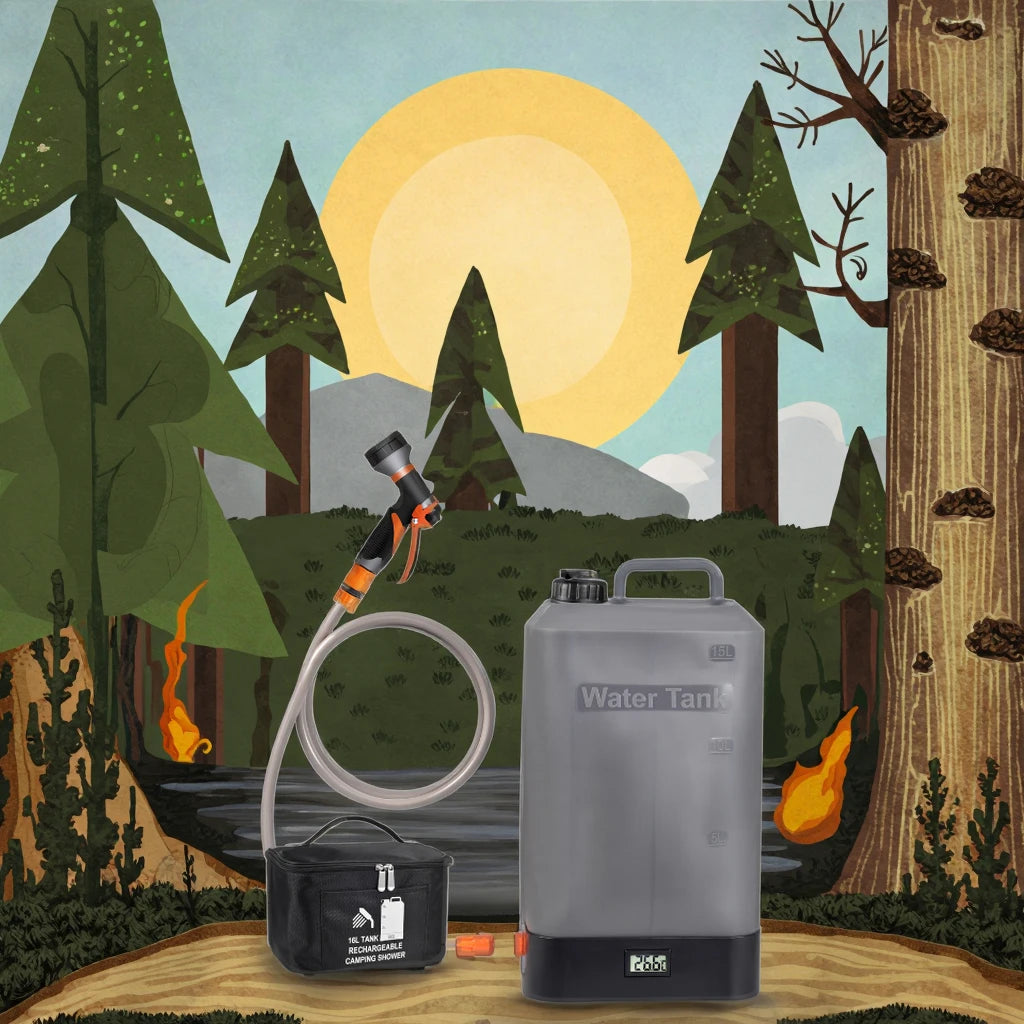 Portable Outdoor Shower 4.5 Gallon Silicone Water Tank Battery Powered and with Temperature Display Solar Heating Easy to Carry