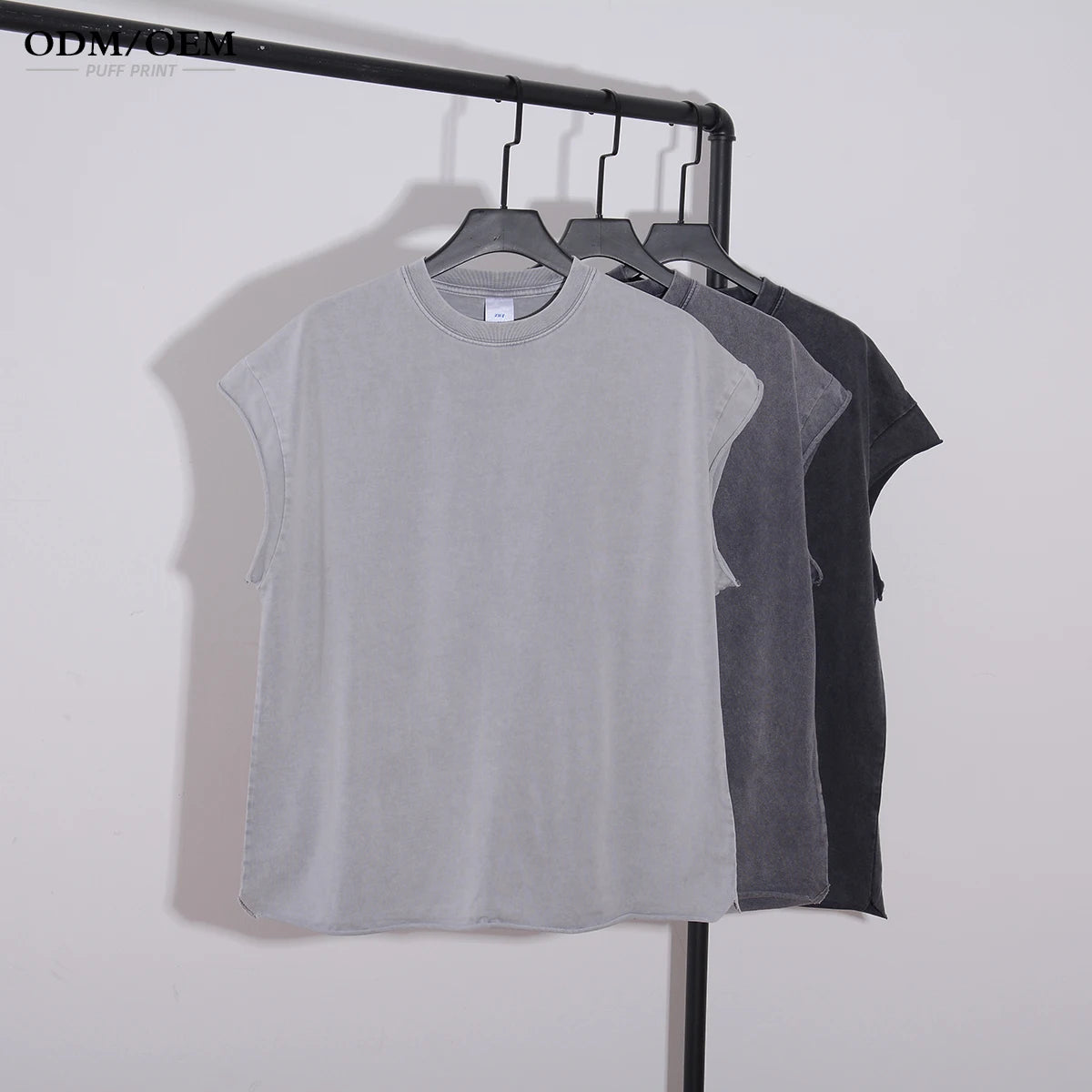 275 Gsm Heavy Weight Acid Washed Unisex Oversized T-Shirt Sun Faded Blank Design Loose Irregular Hem Tank Top Sleeveless T-Shirt