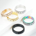 Fashion Stainless Steel Moon and Star Charms Rotating Rotatable Design Finger Ring Jewelry for Women