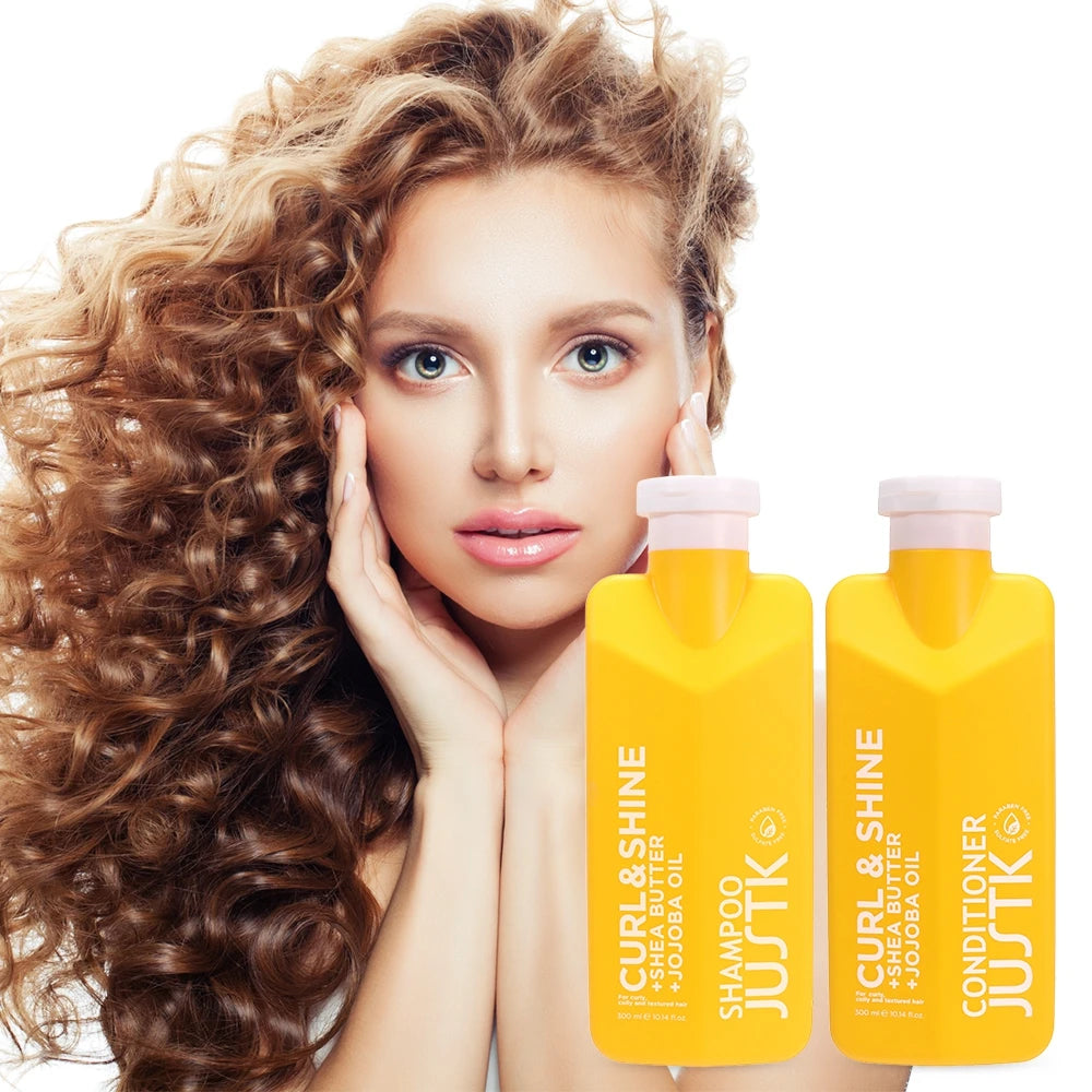 JUSTK Private Label Shea Butter Moisturizing Hair Care Shampoo Conditioner Keratin Natural Curl Shampoo for Curly Hair Products