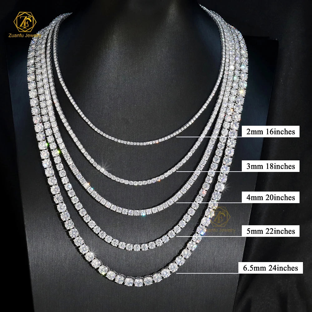 Passed Diamond Tester Tennis Chain 2MM 3MM 4MM 5MM Iced Out VVS Mossanite Hip Hop Necklace Men Tennis Chain Moissanite Chain