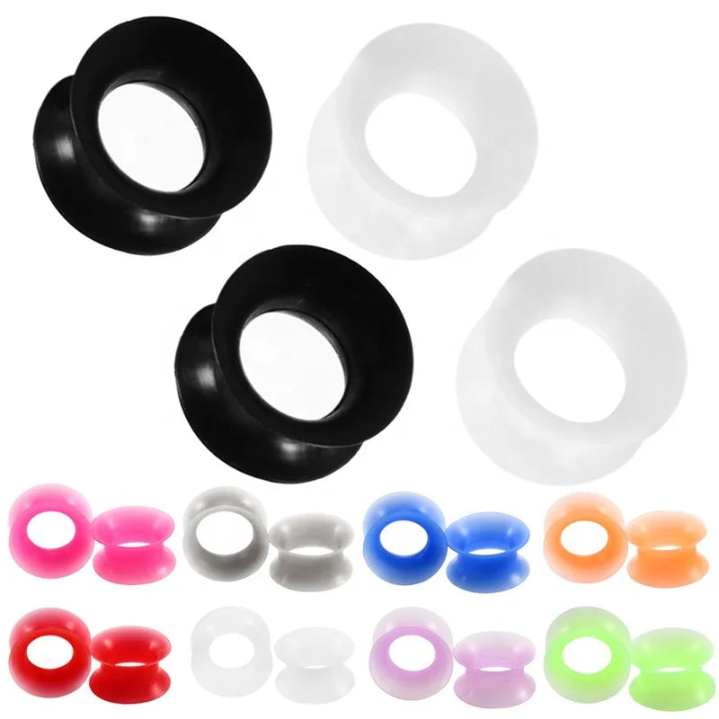 3mm-25mm Hollow Black Thin Silicone Flexible Double Flared Flesh Ear Tunnel Plugs Body Jewelry for Wedding Engagement Wholesale