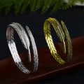 Women's Gold Plated Natural Stone Retro Angel Feather Cuff Bracelet Fashionable Adjustable Opening Party Christian Religious