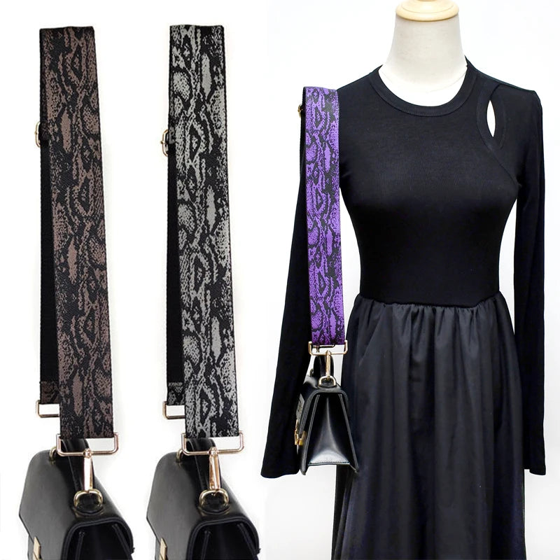 Meetee B-S2114 5cm Snake Print Canvas Webbing Bag Accessories Adjustable Wide Shoulder Strap