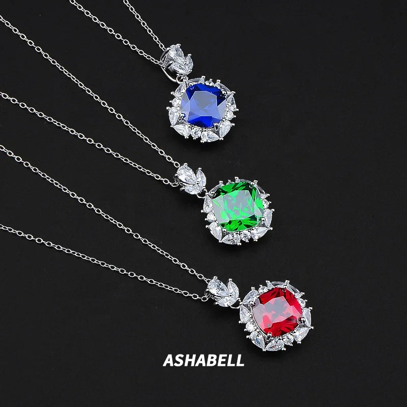 Pigeon Blood ZIRCON Pendant Necklace Ladies Prom Party Jewelry High Carbon S925 Sterling Silver CZ Pendant Necklace