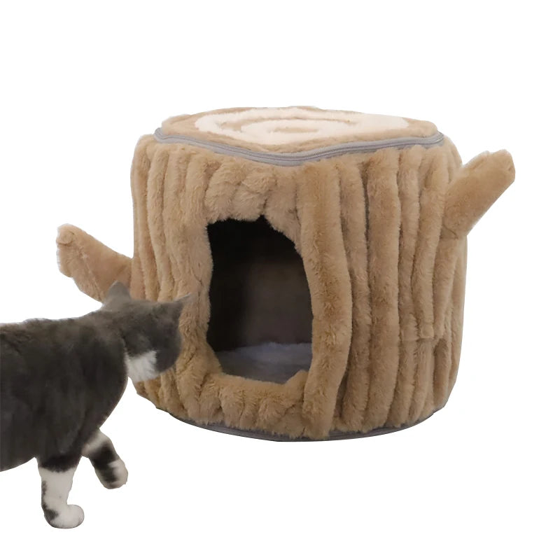 Hot Selling Luxury Cat Bed Customized Spacious Tree Cave Design Solid Pattern Flannel Material Unique Plush for Pets