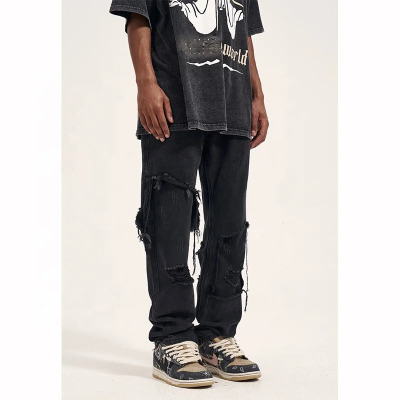 OEM FOG Private Label Blue Fashion Brand Drop Shipping Stock Grey Ripped  Jeans Men