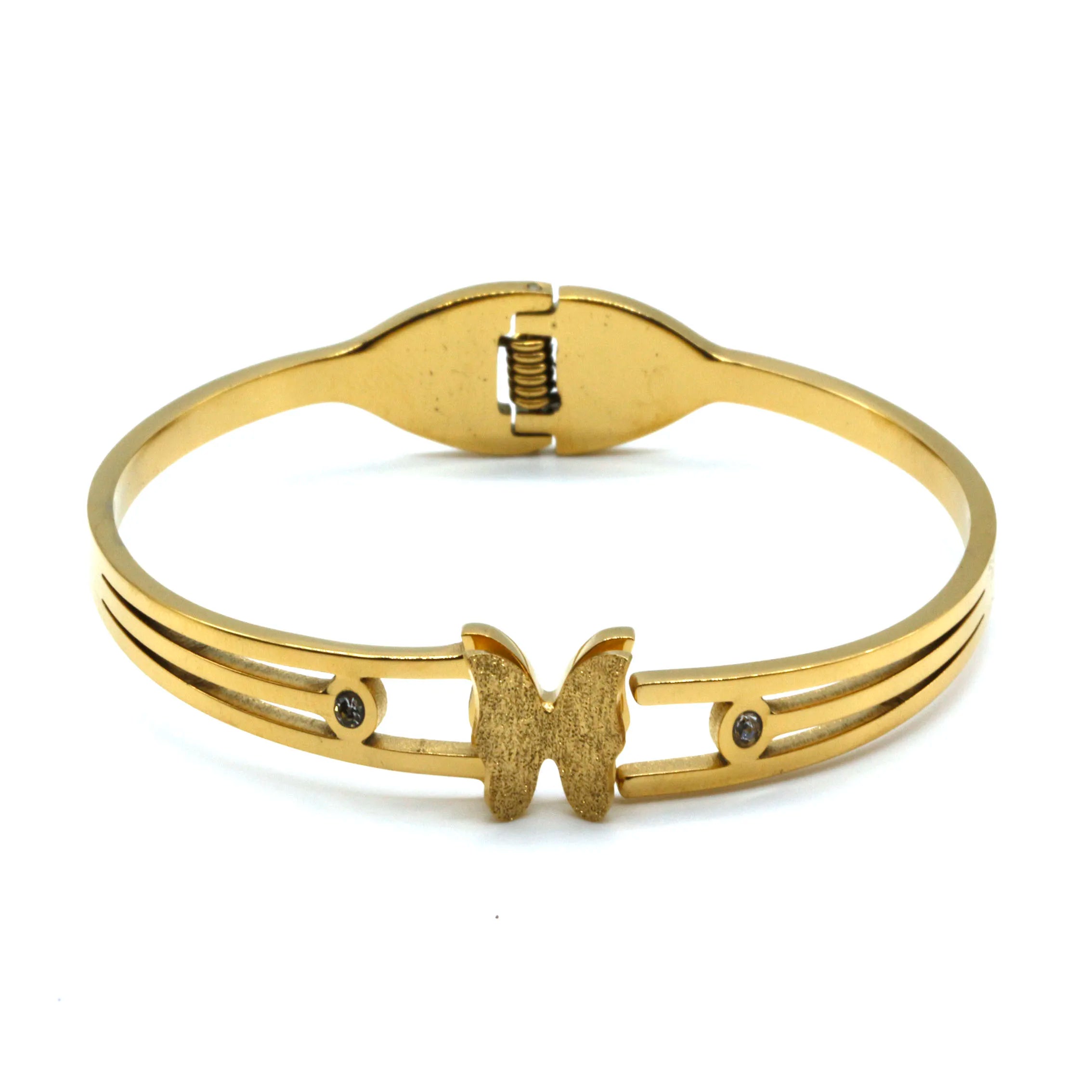 Fashion Jewelry Bangle 18K Gold Plated Water Proof Butterfly Charm Bangle Butterfly Stainless Steel Bangle