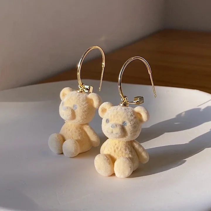 Cute Plush Bear Pendant Earring for Girls Women Korean Fashion Bear Ear Stud Jewelry Plush Bear Earring
