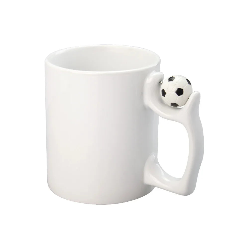 A Grade 11 oz Wholesale Sublimation Blank White Ceramic Mug/ Coffee Mug With Soccer on Handle