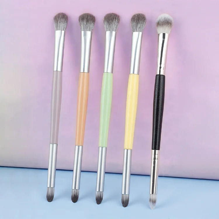 Macaron Color Single Double Head Dual Purpose High Gloss Makeup Brush Soft Hair Portable Fluffy Blending Eye Shadow Powder Brush