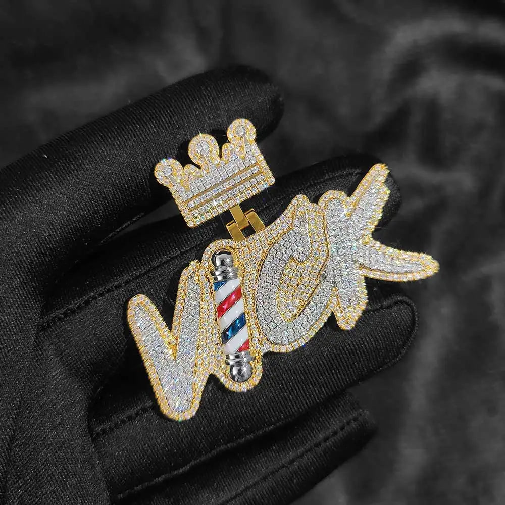 NUOYA Iced Out Moissanite Initial Letter Pendant Passes Diamond Tester Customized Crown Hook Hip Hop Pendant Jewelry Gift