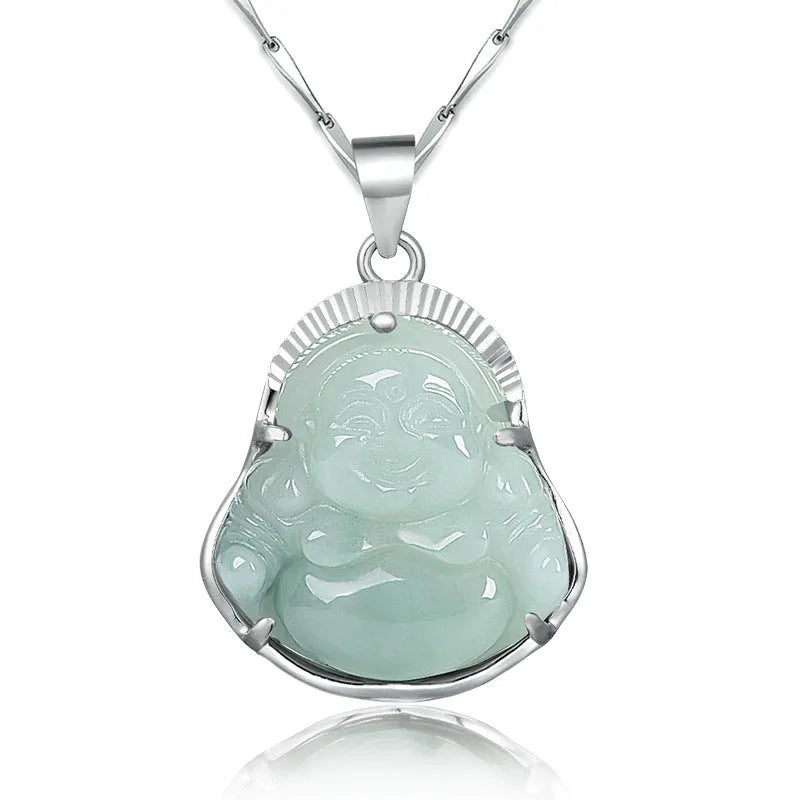 Maitreya Buddha Smile Necklace Buddha Pendant Necklace S925 Silver Buddha Jade Necklace