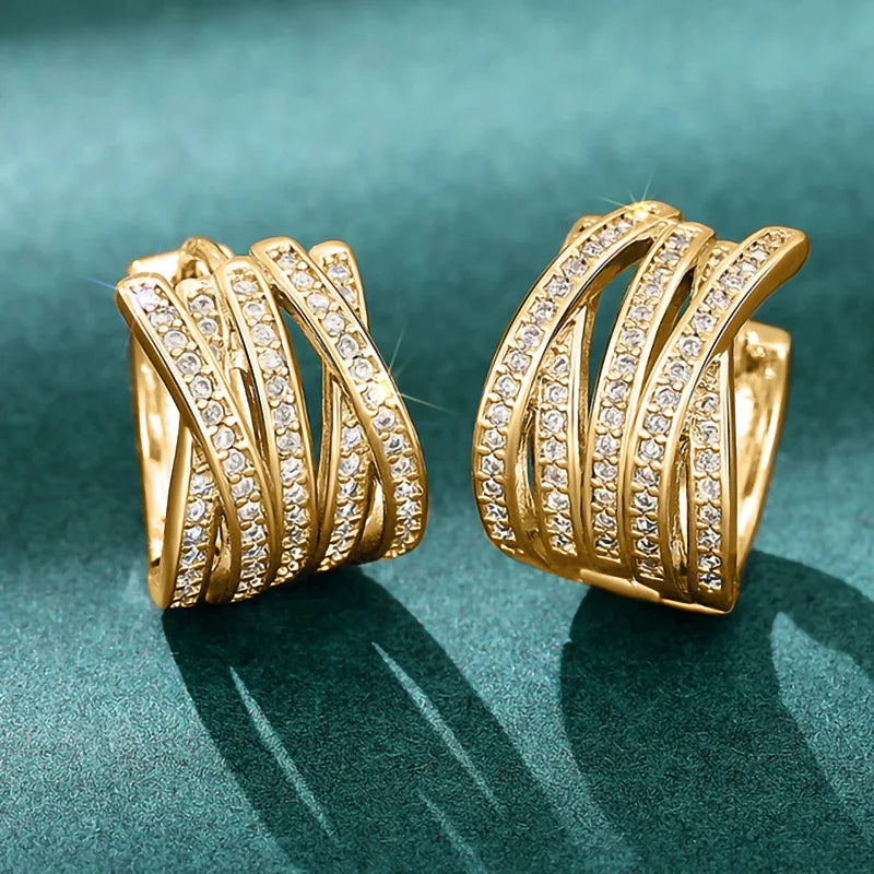 CAOSHI Luxury Multi Line Cross Design Full Dazzling Cubic Zirconia Earring for Women Engagement Silver/Gold Plated Hoop Earrings