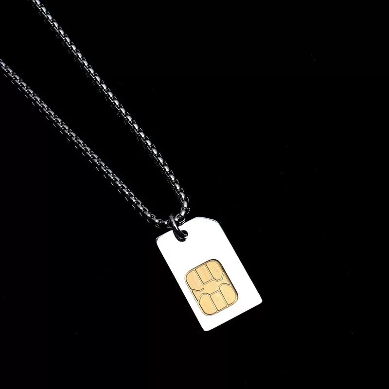 New Arrival SIM Card Pendant Necklace Gold Silver Plated Stainless Steel Hip Hop Fashion Design SIM Card Charm