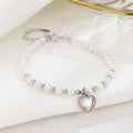 Hot Sale 925 Sterling Silver Heart Moonstone Bracelets Handmade Women Natural Freshwater Pearl Round Bead Bracelet