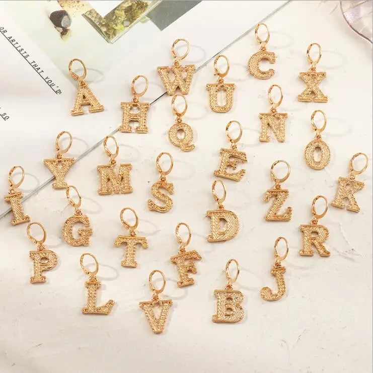 HOVANCI Single Letter Stud Earrings for Women 2021 Trendy Jewelry Ear Cuffs Rings Women Metal Initial Letter Hanging Earrings