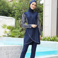 Women Swimsuit Muslim Burkini With Hijab Cap Long Sleeve Ruffle Modest Swimsuit Islamic Stand Collar Full Cover Beachwear
