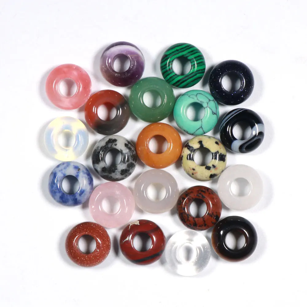 10mm 14mm Malachite Tiger Eye Rose Quartz Crystal Glass Big Hole Beads Bulk Natural Large Hole Stone Beads for Jewelry Making