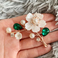 High Quality Shell Pearl Flower Brooches for Women Elegant Fashion Pin Red Crystal Brooch Wedding Jewelry