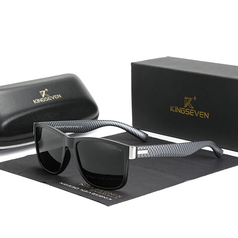 KINGSEVEN Carbon Fiber Pattern Design Men's Square Retro Gradient Polarized Sun Glasses Outdoor Sports Eyewear for Men Women 752