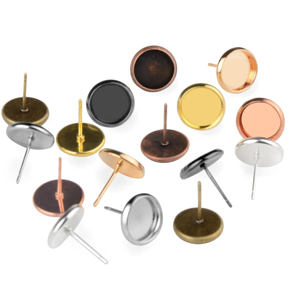 100PCS/Bag Blank Cabochon Base Bezel Tray Earrings for DIYJewelry Accessories
