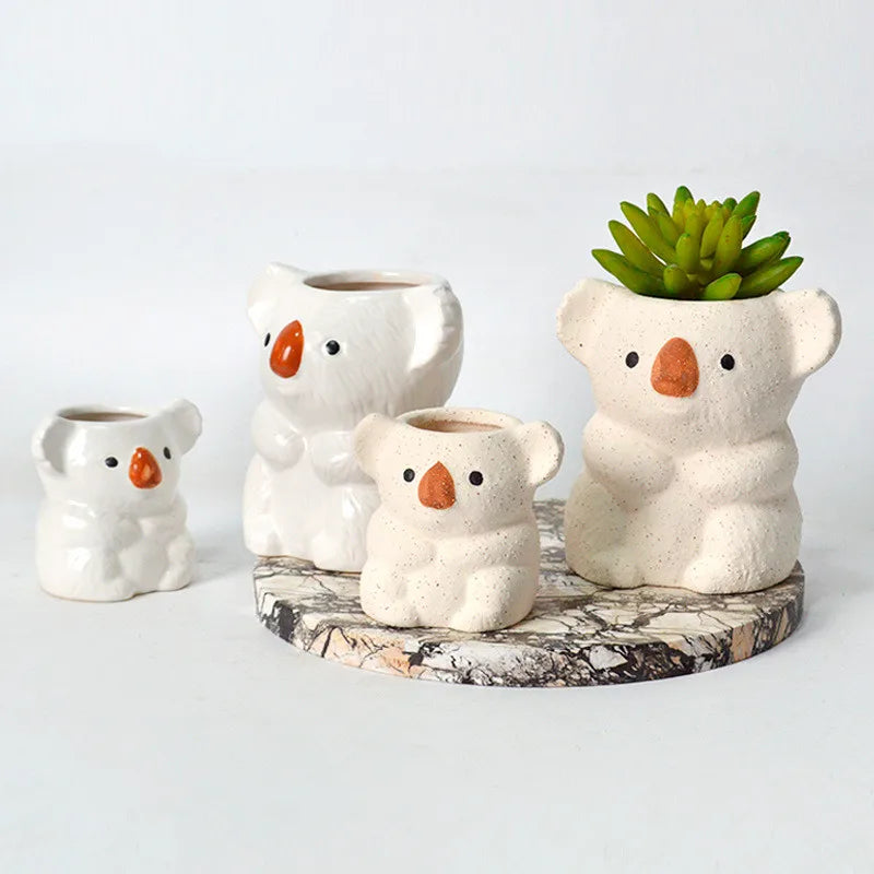 Wholesale Home Ornamental Pots Animal Stylish Decorations Planter Koala Shaped Ceramic Succulent Flowerpot
