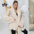 2022 Fashionable Winter Warm Clothing White Vertical Stripe Fox Fur Coat Women Elegant Luxury Genuine Fox Fur Jacket