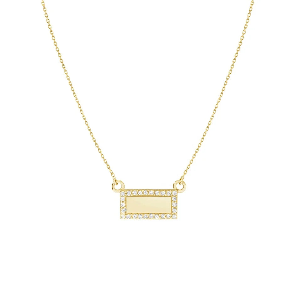 925 Sterling Silver Custom Jewelry 18k Gold Vermeil Framed Gold bar Necklace with Cubic Zirconia
