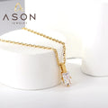 Ason 2023 Hot Sale Not Tarnish Stainless Steel Necklace Women Fashion 18k Gold Plated Rectangle White Zircon Pendant Necklace